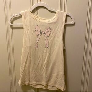 American Eagle Cream Tank Top with Pink Bow Design